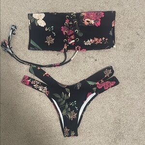 Montce swim Floral Lace-Up Bikini Set